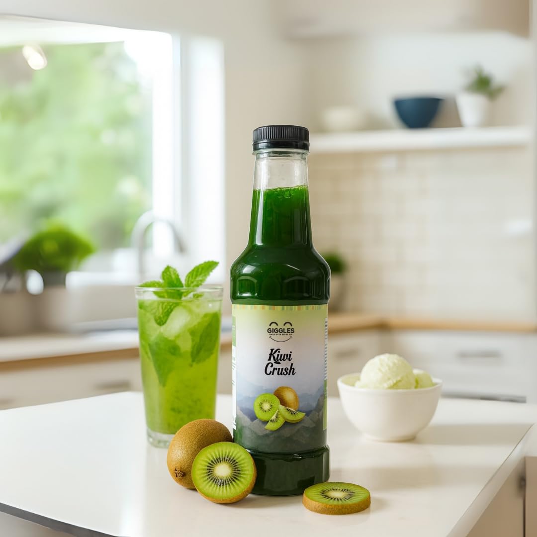 Giggles Kiwi Crush | Real Kiwi Pulp | Tangy-Sweet Fruit Syrup for